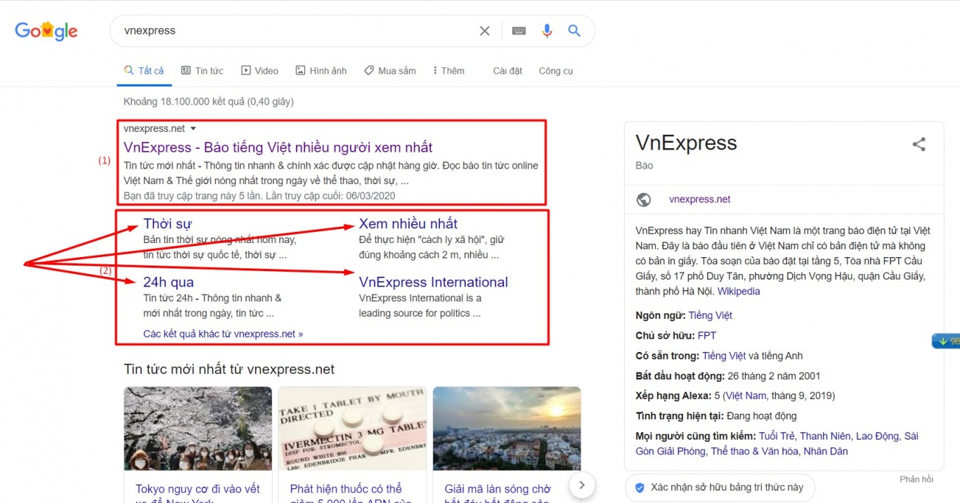 Các loại Sitelink phổ biến